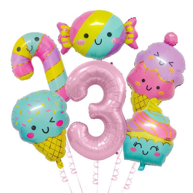 New Cute Candy Ice Cream Balloon Set Children'S Birthday Decoration Scene Arrangement Aluminum Mold Balloon Supplies