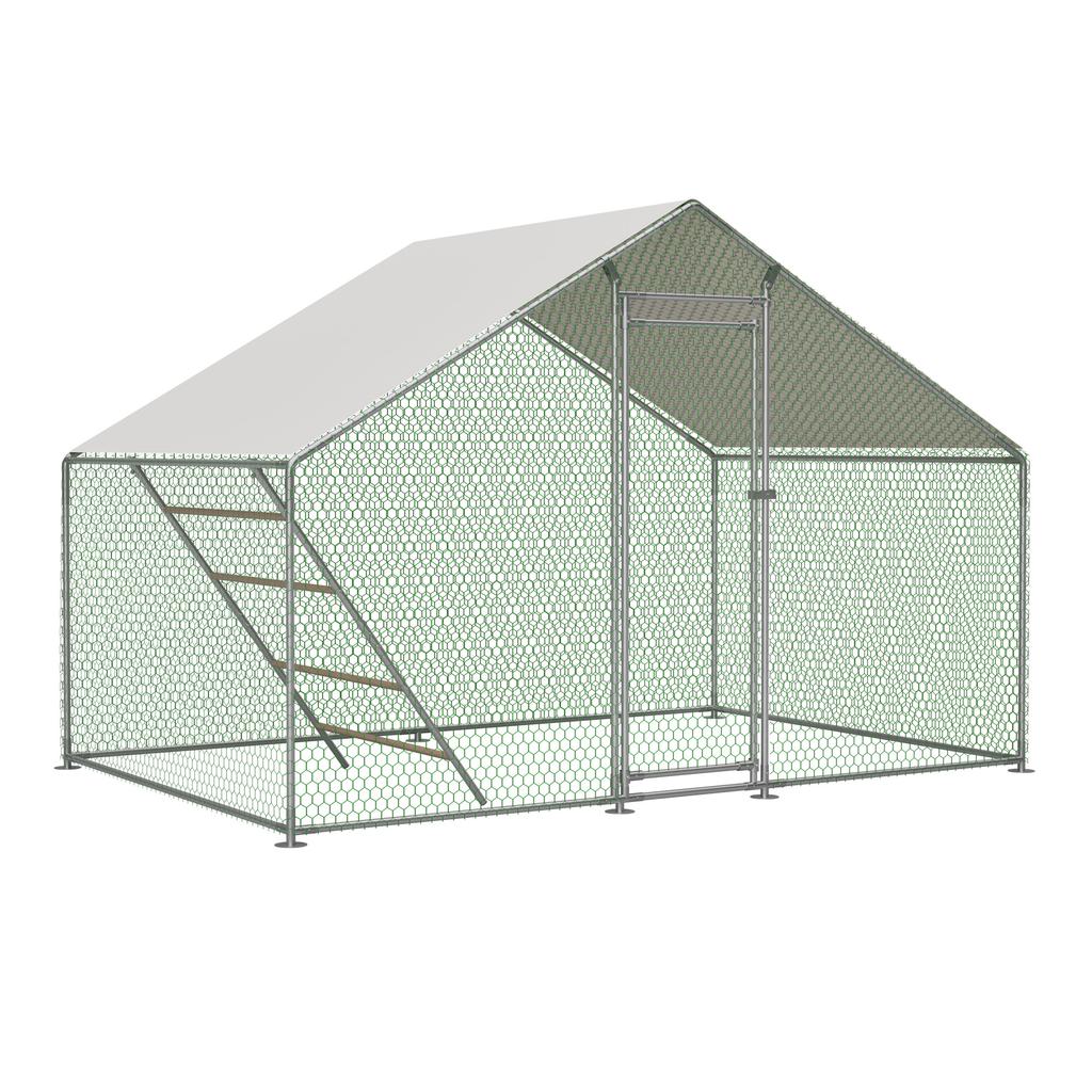 With Ladder: Chicken Coop 3x2m incl. Safety Lock, Waterproof UV Cover & Reinforced 1mm Tubes. Ideal for Chickens, Pigeons, Ducks.