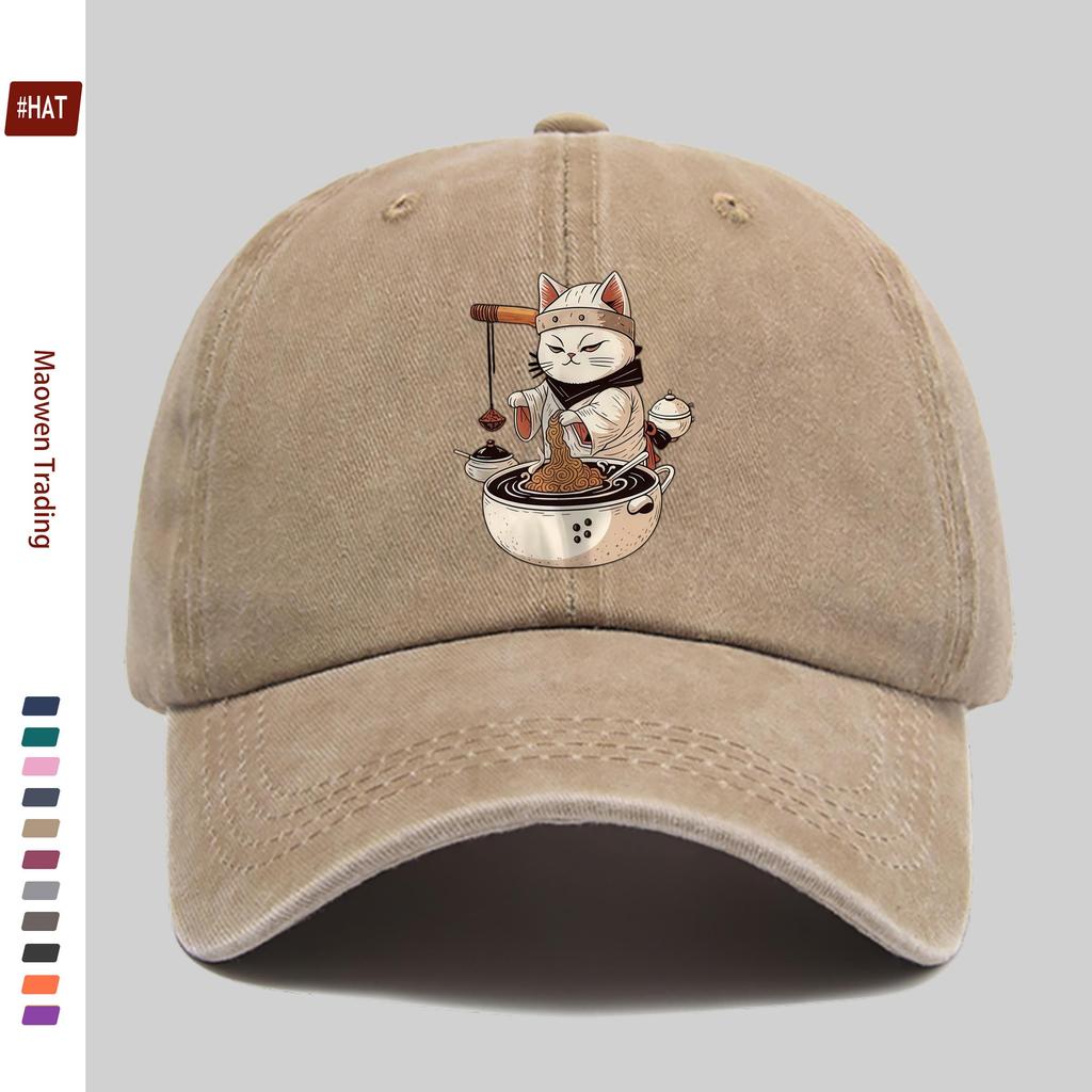 pc Cute Cat Selling Noodles Pattern Printed Baseball Cap Sun Hat with Cartoon Anime Element Print Design Comfortable and Ligh