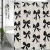 Black Hand Painted Bow Pattern Shower Curtain, Bathroom Decorative Shower Curtain, Waterproof Shower Curtain with Hooks