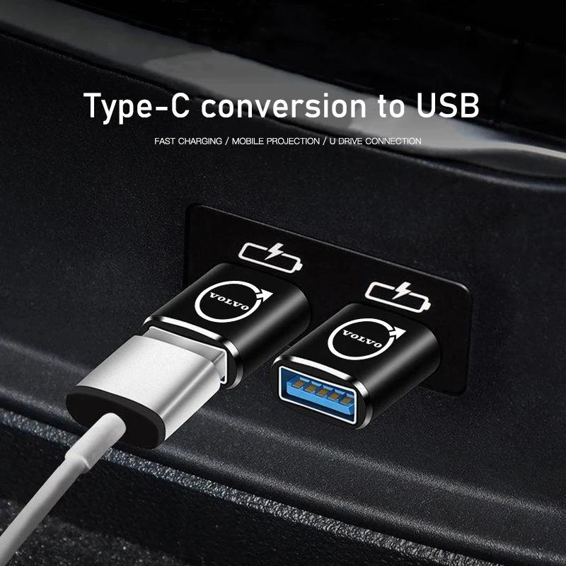Переходник-адаптер для автомобильной зарядки с порта Type C на USB для Volvo XC90 V90 V60 XC60 V40 S80 S60 S90 C40 XC40 V70 XC70 C30 C70