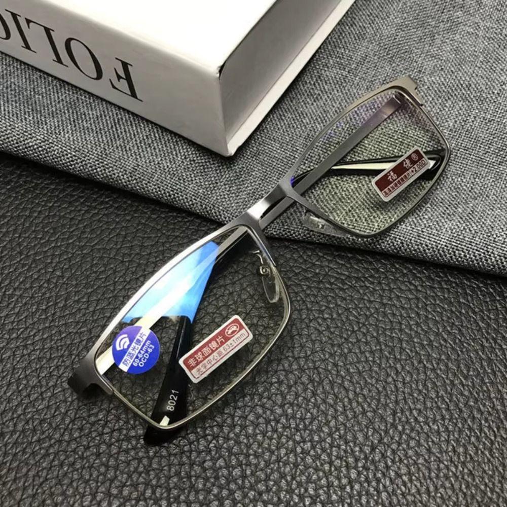 Portable Metal PC Reading Glasses Decorative Glasses Rectangle Frame Glasses Grey Anti Eyestrain Reading Glasses Readers