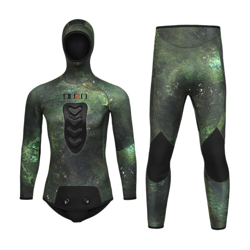 Diving Wetsuit Mens 3.5mm Neoprene Separate Two-Piece Camo Hooded Snorkeling Surfing Cold Water Swimming