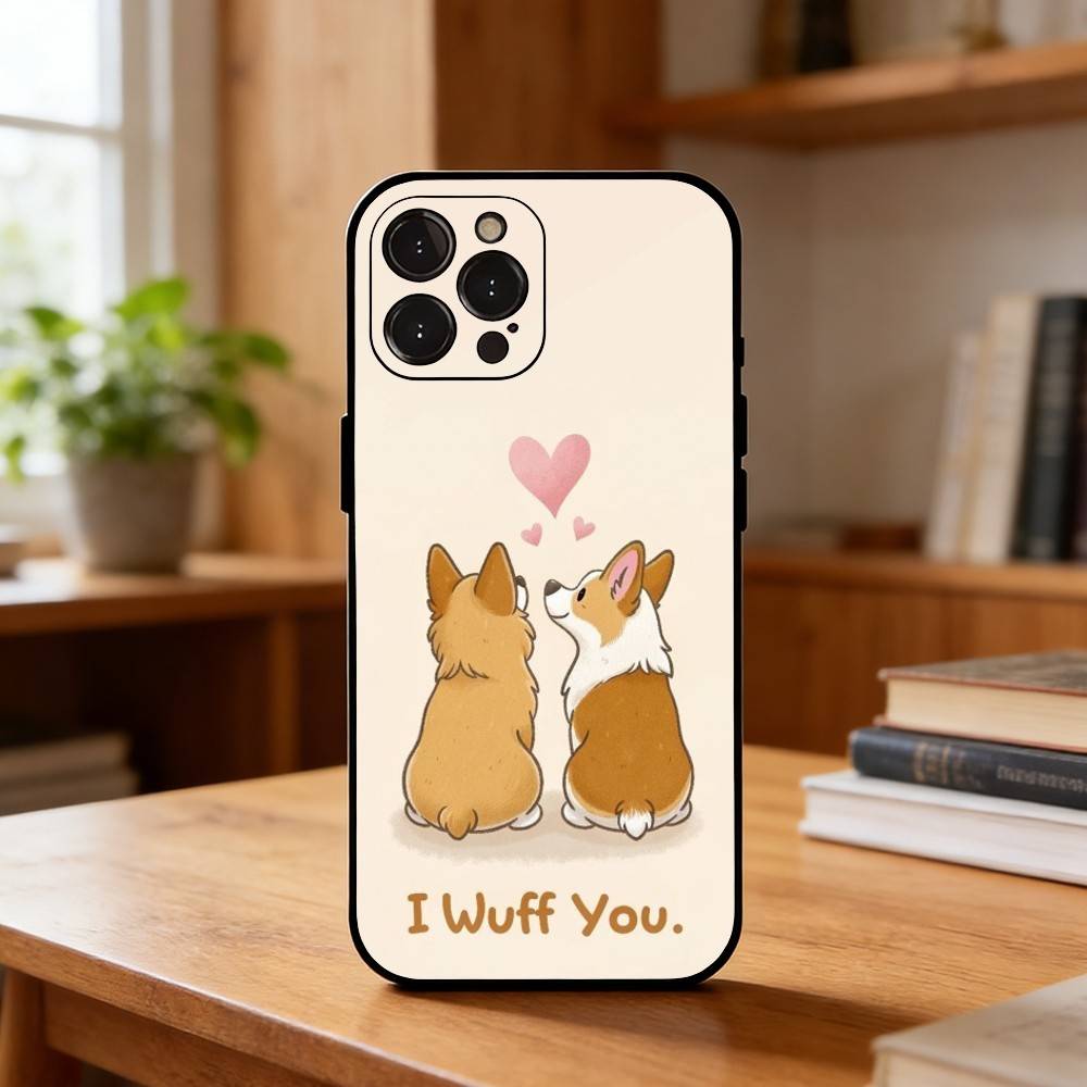 Милый Чехол-Корги для Телефона iPhone17 16 15 14 13 12 11 Pro Max Plus, 5G Мягкий Черный Чехол