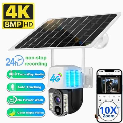 LS VISION 4K 8MP Солнечная камера 4G SIM Безопасность Открытый 10-кратный зум PIR Запись гуманоидного отслеживания Цветная камера ночного видения PTZ Двусторонняя аудиосвязь