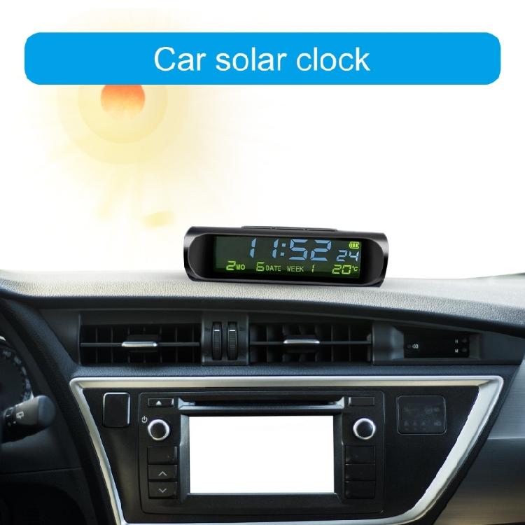 Solar LCD Car Digital Clock With Date Week Time Inner Temperature Display Solar Charging Car Clock