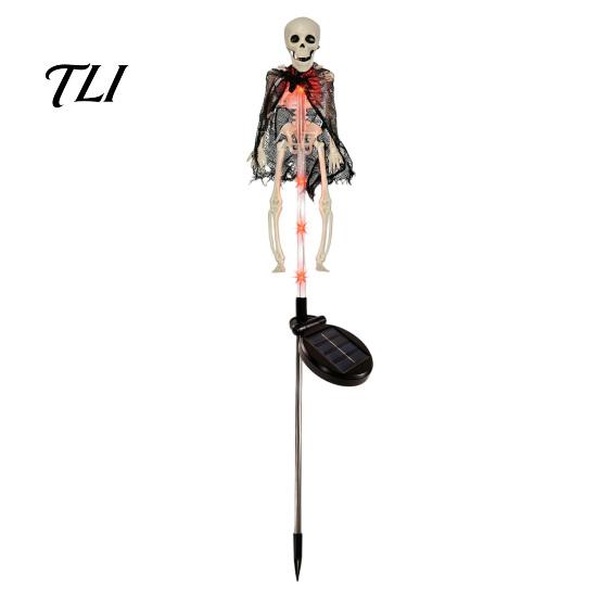 Automatic Solar Skeleton Lights Yard Stake Light, Halloween Glowing Skull Garden Decor Outdoor with Cloak, Waterproof Lawn Lamp for Haunted