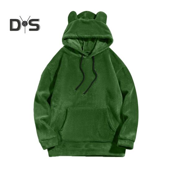 Зимняя мужская толстовка с капюшоном с декором в виде мультяшных ушей, двусторонний бархат с большим передним карманом, свободный длинный рукав, термотоп с эластичными манжетами, повседневная, на каждый день