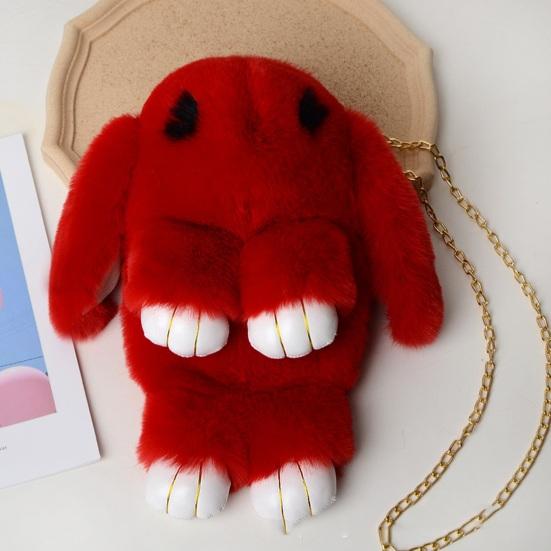 Messenger Bag Cartoon Bunny Shapr Furry Fluffy Soft Touch Plush Chain Shoulder