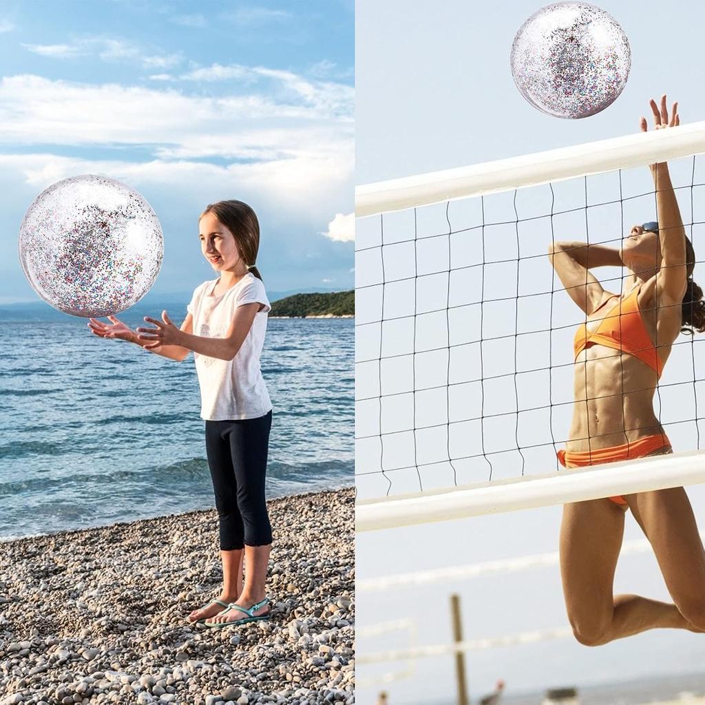 Набор из 4 штук 24-дюймовых надувных пляжных мячей с блестками и конфетти, спортивные пляжные мячи 16 дюймов, плавающие пляжные мячи с пайетками, игрушки для бассейна, мячи, гигантский прозрачный пляжный мяч