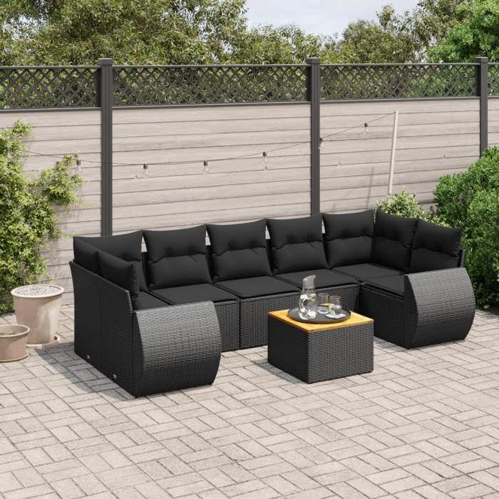 VidaXL Salon de Jardin avec Coussins 8 pcs, Canapés de Terrasse, Ensemble de Meubles de Patio, Mobilier d'Extérieur, Noir 3224914