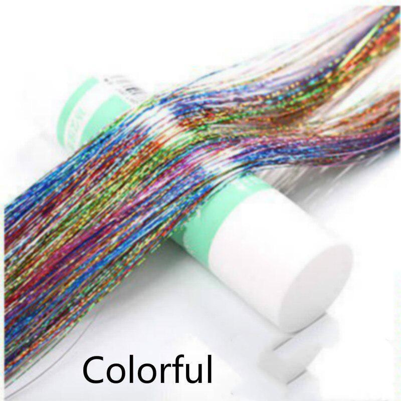120 прядей/пакет, блестящая мишура, радужные шелковые наращивание волос, ослепляет женщин хиппи для плетения головного убора, красочные длинные 39 дюймов