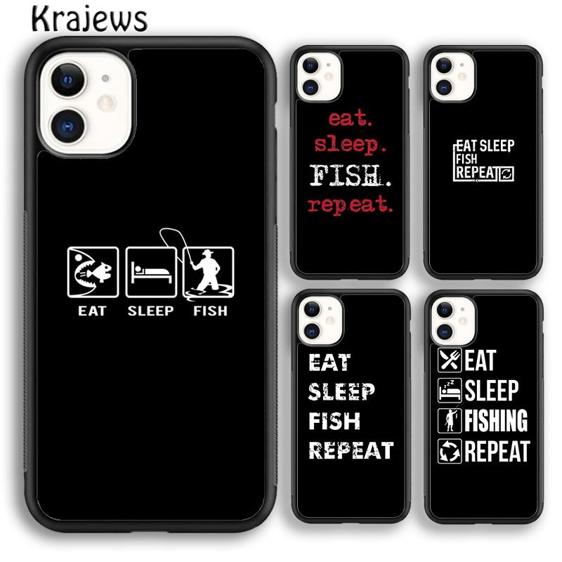 Krajews Eat Sleep Fishing Repeat Phone Case Cover For iPhone 17 Air 16 15 14 plus 12 13 pro max coque Fundas