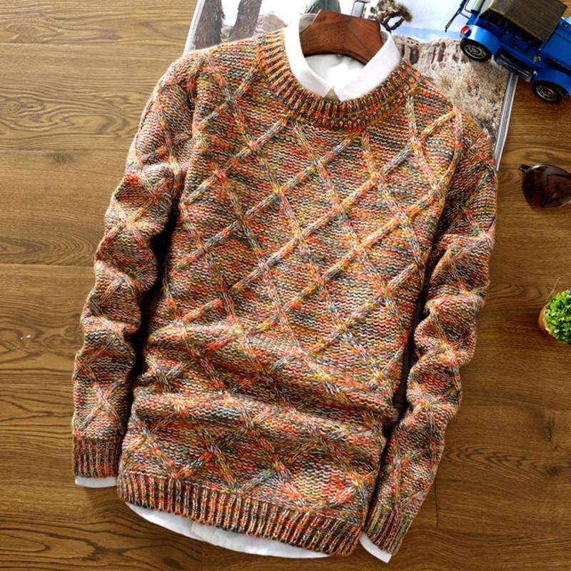 Новый осенне-зимний толстый теплый свитер, облегающий мужской свитер, мужской многоцветный вязаный свитер