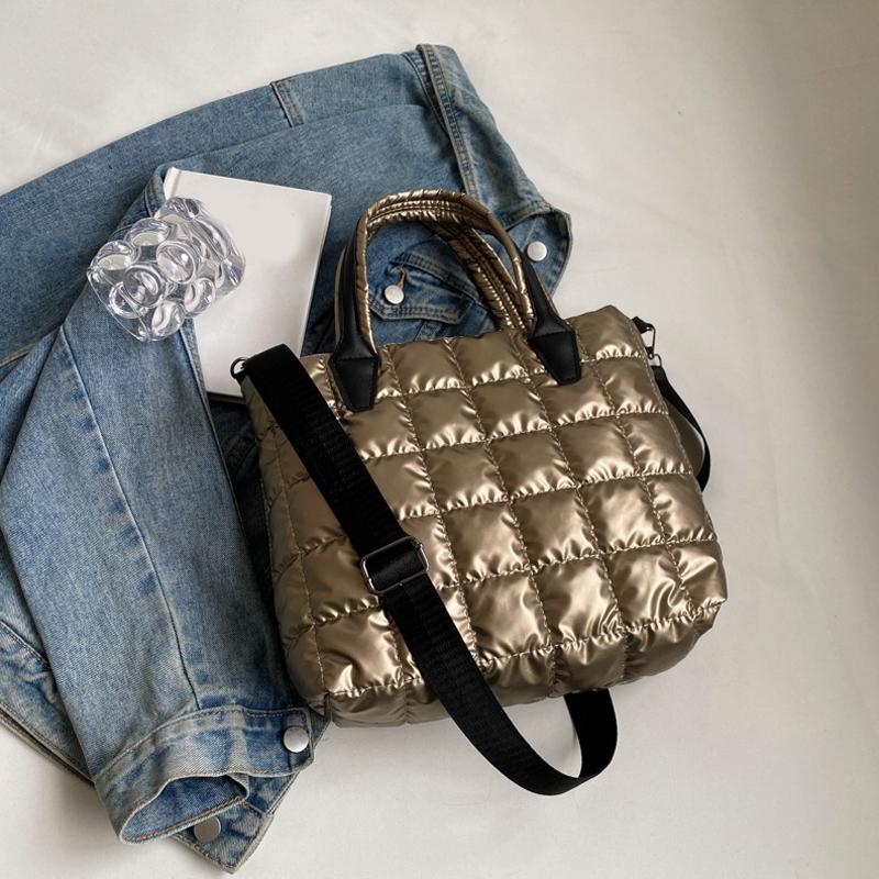 Стеганая мягкая сумка-тоут из нейлона, однотонная сумка-портфель, женская сумка через плечо, женская сумка большой емкости