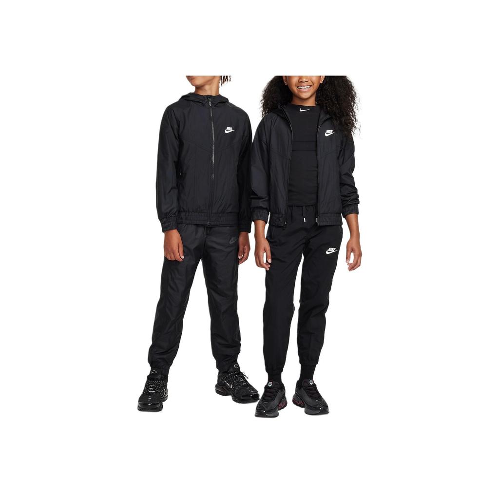 Nike Спортивная ветровка с капюшоном, водонепроницаемая, удобная, повседневная, детская куртка, цвет черный, белый FZ5516-010
