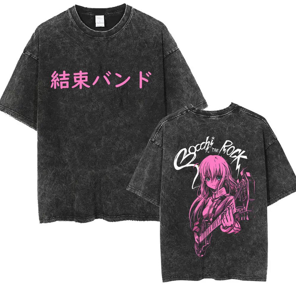 Washed Vintage Anime Bocchi The Rock Gotoh Hitori Graphic Tshirt Men Women Casual Cotton Oversized T Shirts Streetwear Unisex