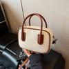 Handbag PU Bowling Bag Korean Style Contrast Color Crossbody Bag Casual Boston Tote Bag Women