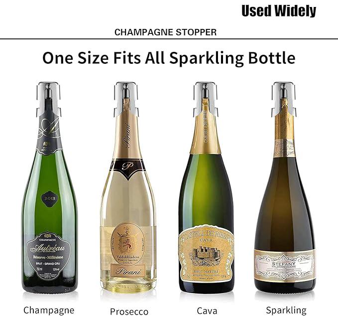 Leak-Proof Champagne Bottle Stoppers, Stainless Steel Reusable Wine Stoppers, Vacuum Sealer for Fresh Sparkling Wine