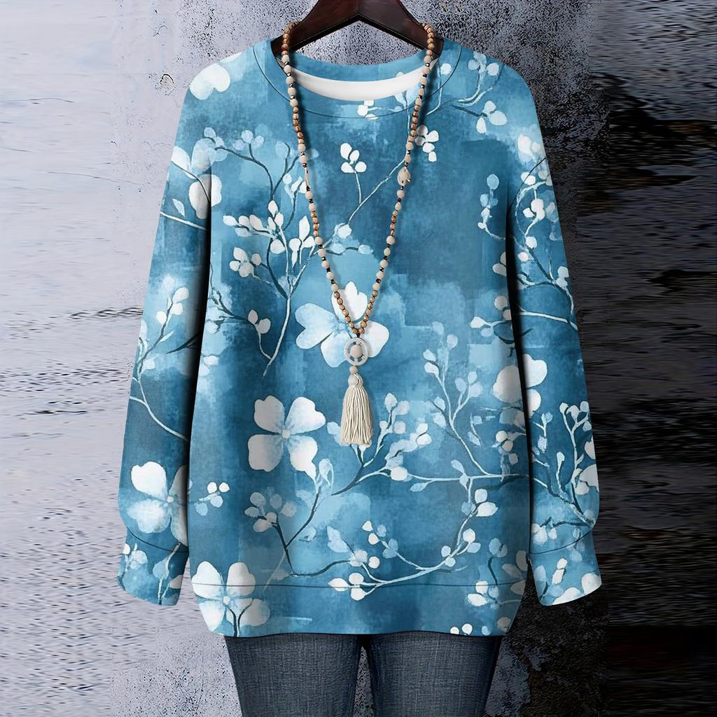 Женская футболка с цветочным принтом, круглым вырезом и длинными рукавами, свитшот