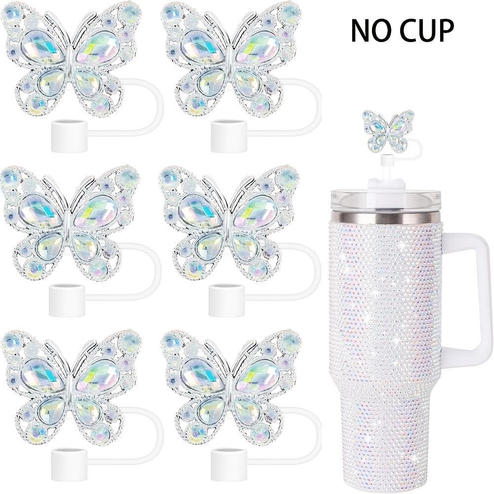 6pcs Shiny Butterfly Silicone Straw Tops, Dust-proof Reusable Coverings for 1.02cm Diameter Straws, Decorative Straw Tip Design