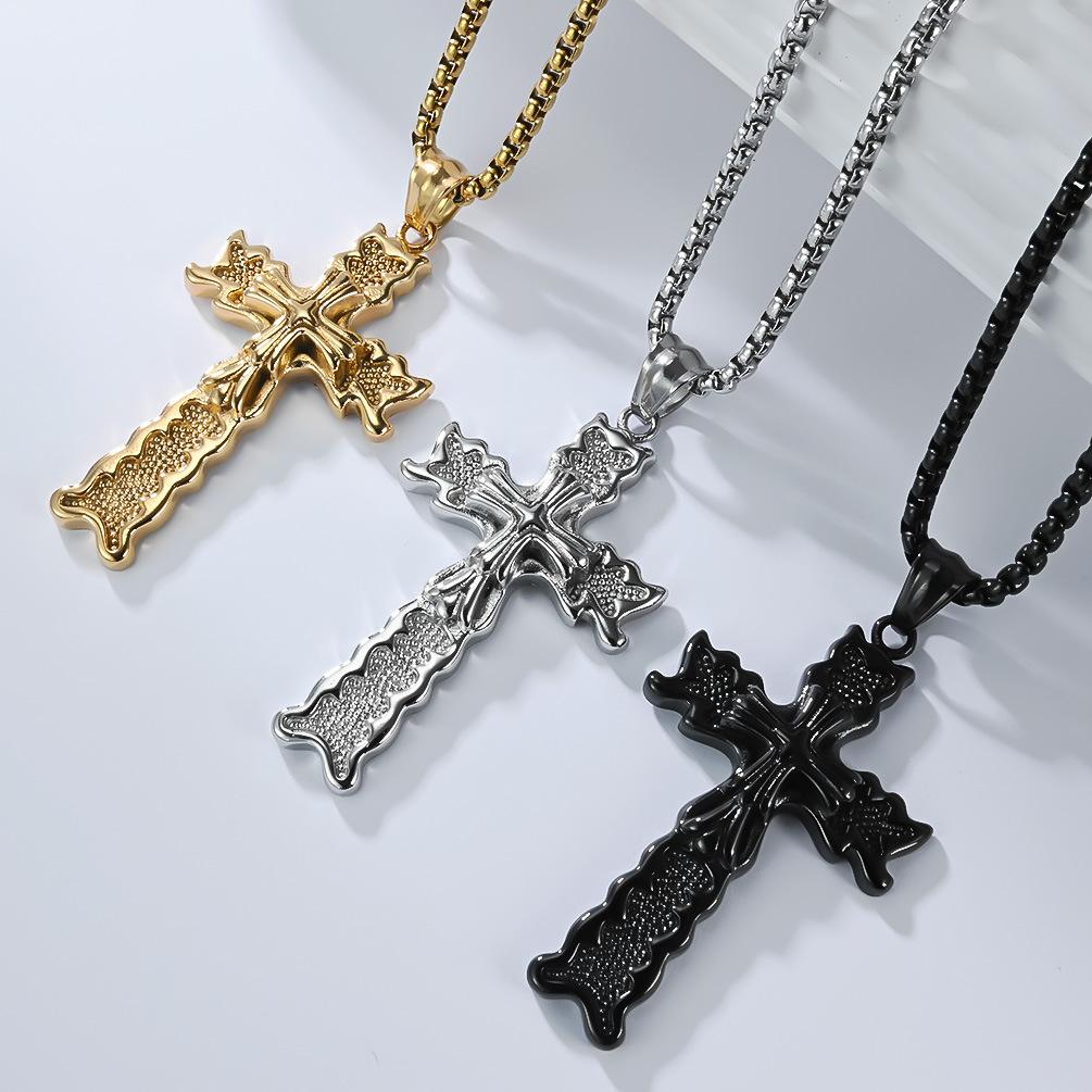 Vintage Punk Titanium Steel Cross Necklace Niche Personality Literary Wear Stainless Steel Cross Pendant