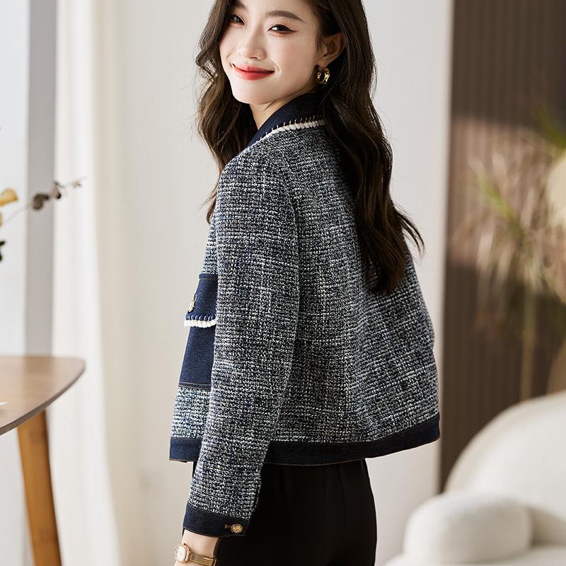 Маленький ароматный жакет для женщин Весенне-осенняя одежда Новый стиль, уменьшающий возраст Ретро топ