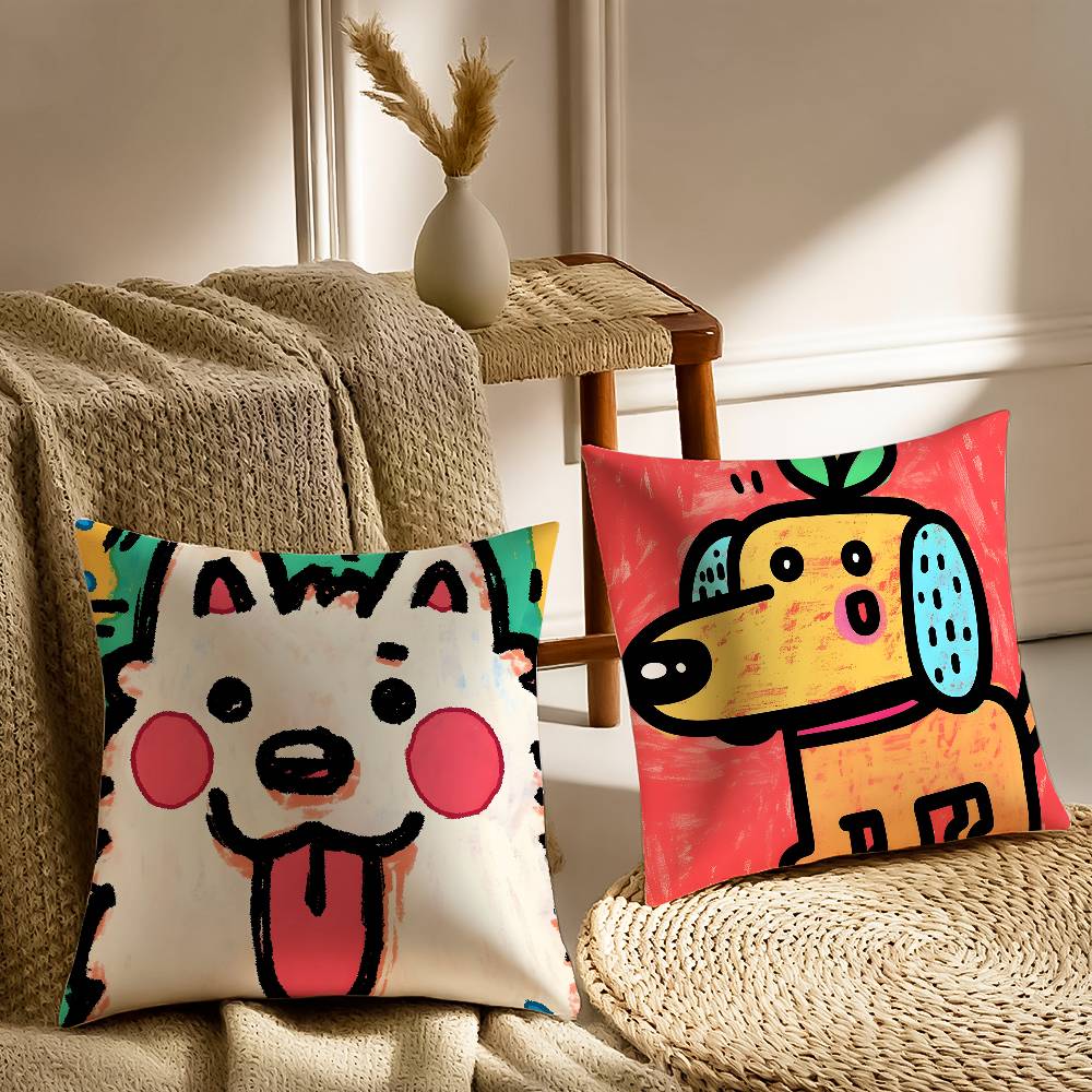 Cute Color Dogs Pillow Case Sofa and Living Room Decorative Cushion Covers Dust-proof and Mite-proof Invisible Zipper