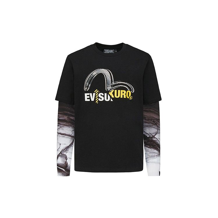 Fukushin Evisu Многослойный Логотип Имитация Двух peças Футболка Мужские Топы Черный 2EAGNM0TL573XX