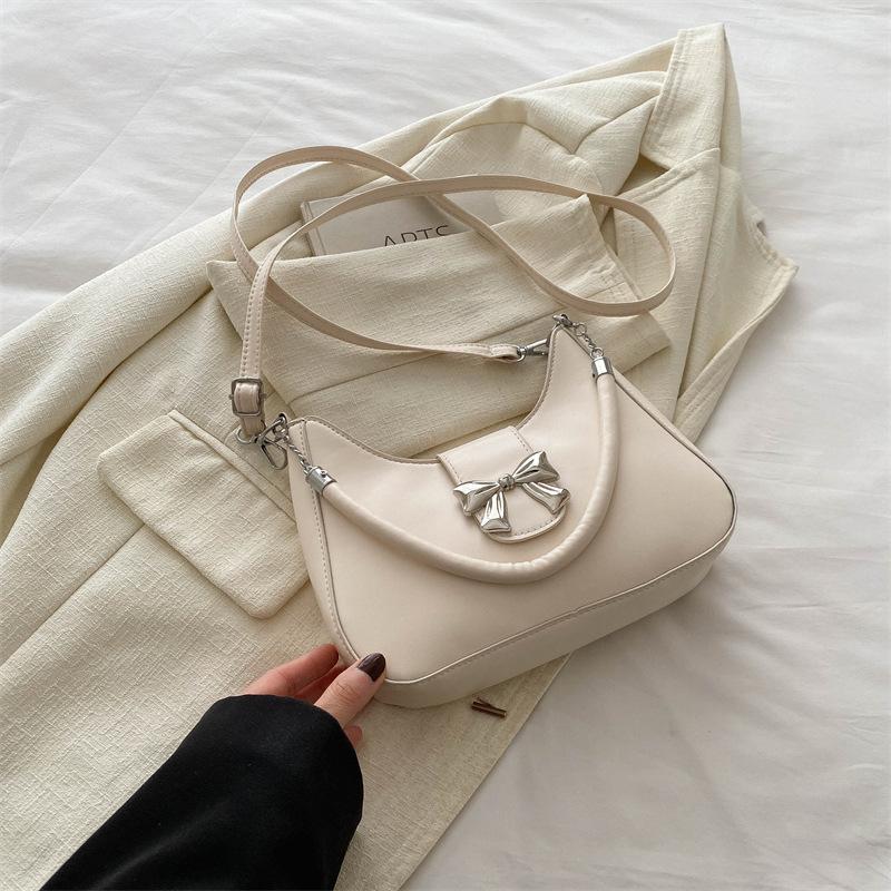 Gentle Texture Simple Bow Handbag Spring Versatile Messenger Bag Underarm Bag Women'S Bag