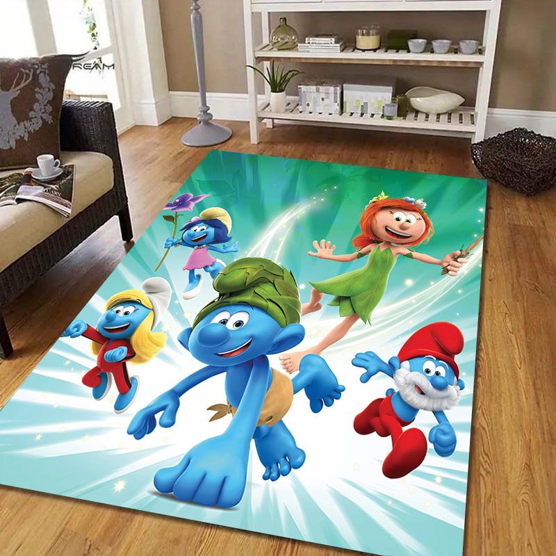 The Smurfs Flannel Pattern Square Carpet,Area Rug,Carpet Rug for Living Room Bedroom Sofa Playroom Decor,Non-slip Floor Mat