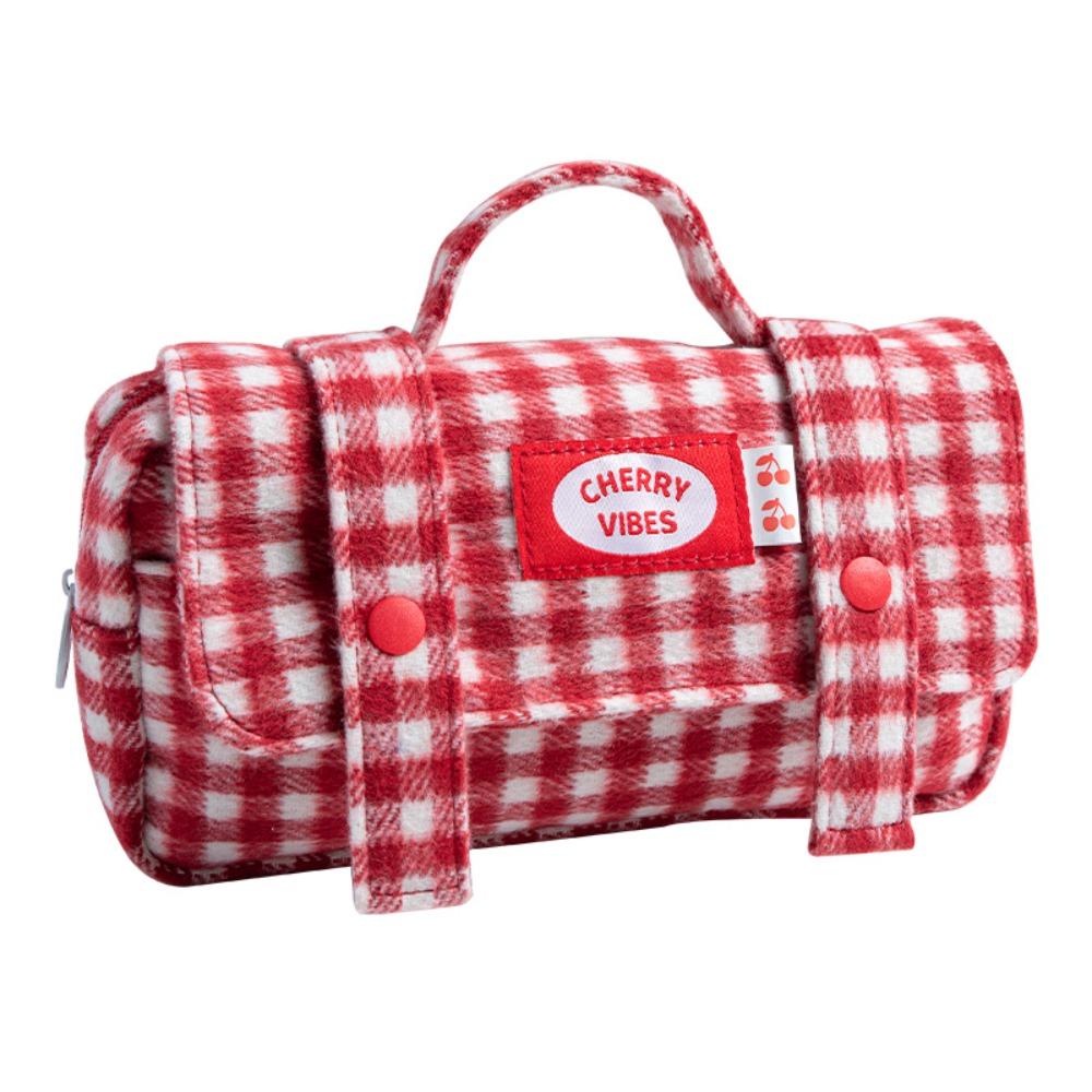 Sweet Grid Pencil Case Portable Pen Organizer Pouch Cute Stationery Organizer Office Use