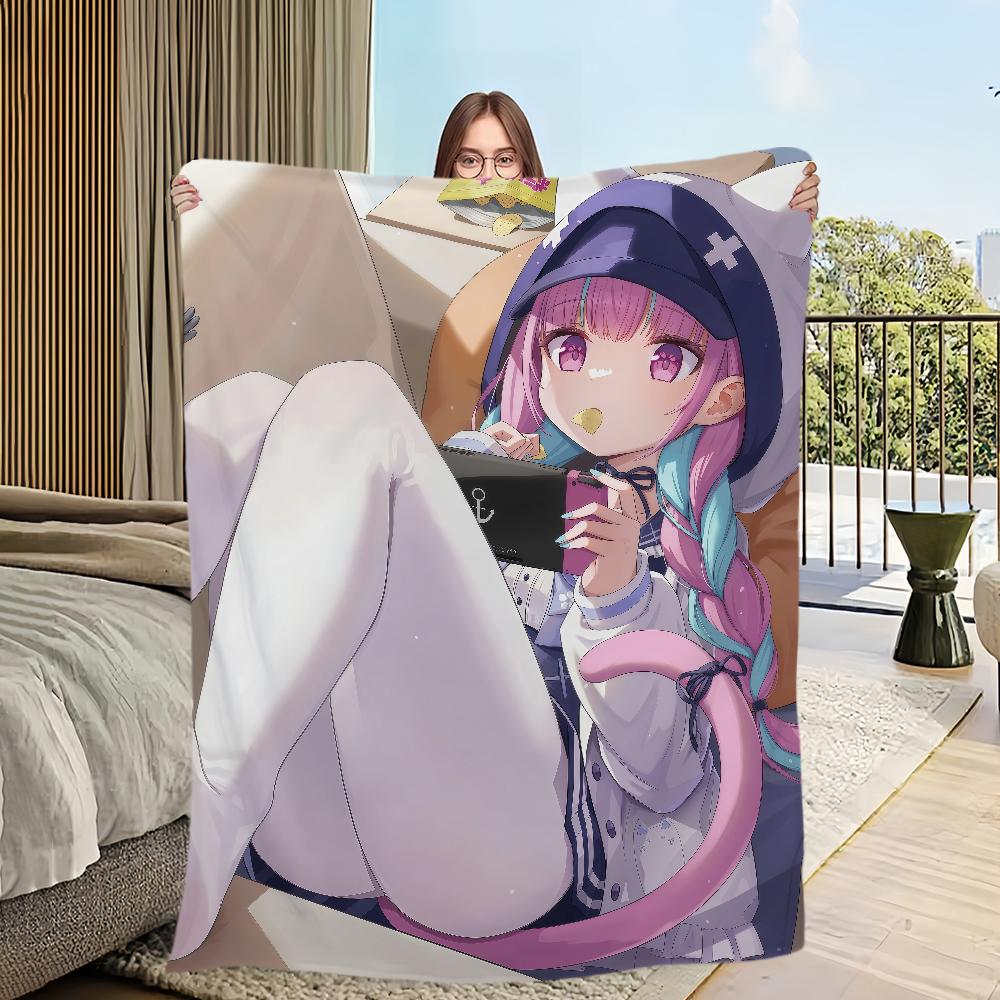music anime girl H-Hololive M-Minato Aqua Flannel warm soft plush blanket sofa living room hogar office bedroom travel gift home