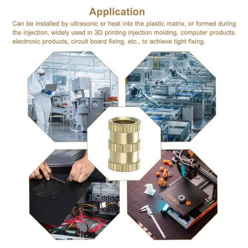 uxcell Knob Insert Nuts, 15-Piece Set, M6 X 12mm(L) X 8mm(OD), Thread-Printed Brass Nuts, Female Thread Inserts, Brass Heat-Set Inserts, Embedded Nuts