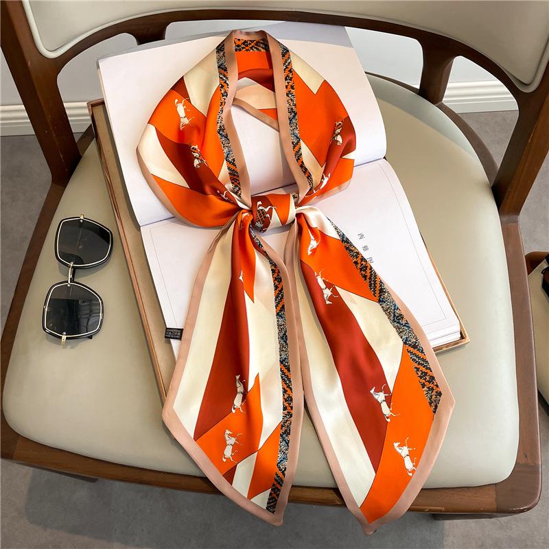 Luxury Brand Horse Printed Scarf Elegant Slender Thin Silky Scarf Women's Casual Decorative Neck Scarf