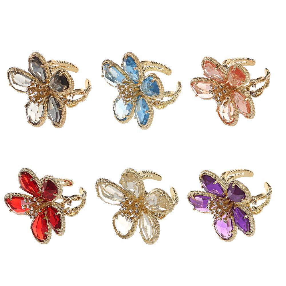Women Girl Luxury Single Shine Big Flower Crystal Ring Fairy Ring Open Adjustable Rhinestone Flower