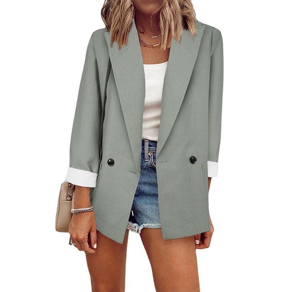 Women's Casual Long Sleeve Lapel Button Slim Work Office Blazer Jacket