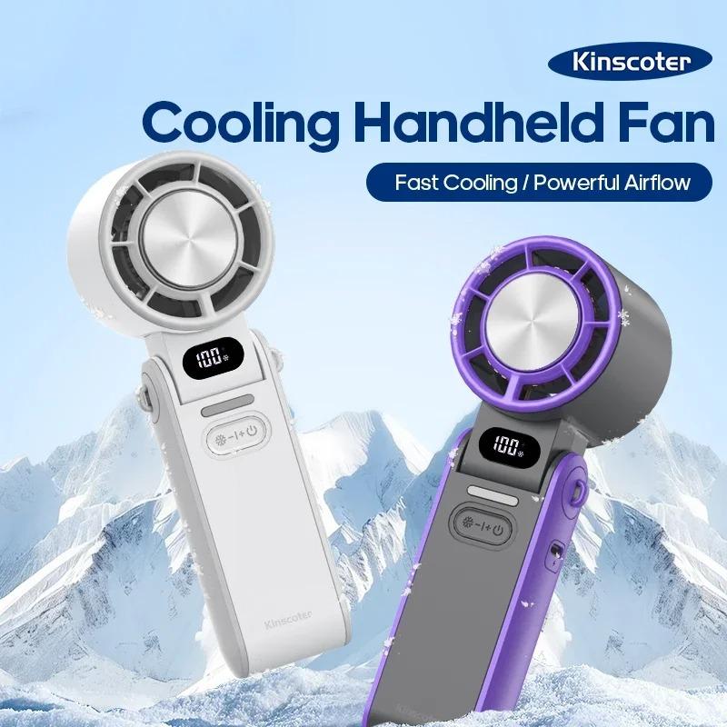 Outdoor Foldable Handheld Fan 1pcs Mini Cooling Rechargeable 3600mah Neck Digital Display Infinitely Adjustable Speed