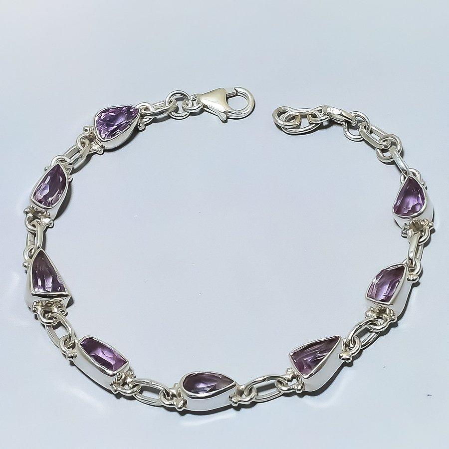 Natural Pink Amethyst Gemstone 925 Solid Sterling Silver Gift Bracelet 7-8" T3r33