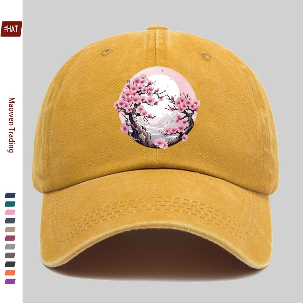 Шляпа-тракер в японском стиле Аниме Цветок сакуры Регулируемая кепка Snapback с принтом Легкая стираная винтажная Подходит для мужчин