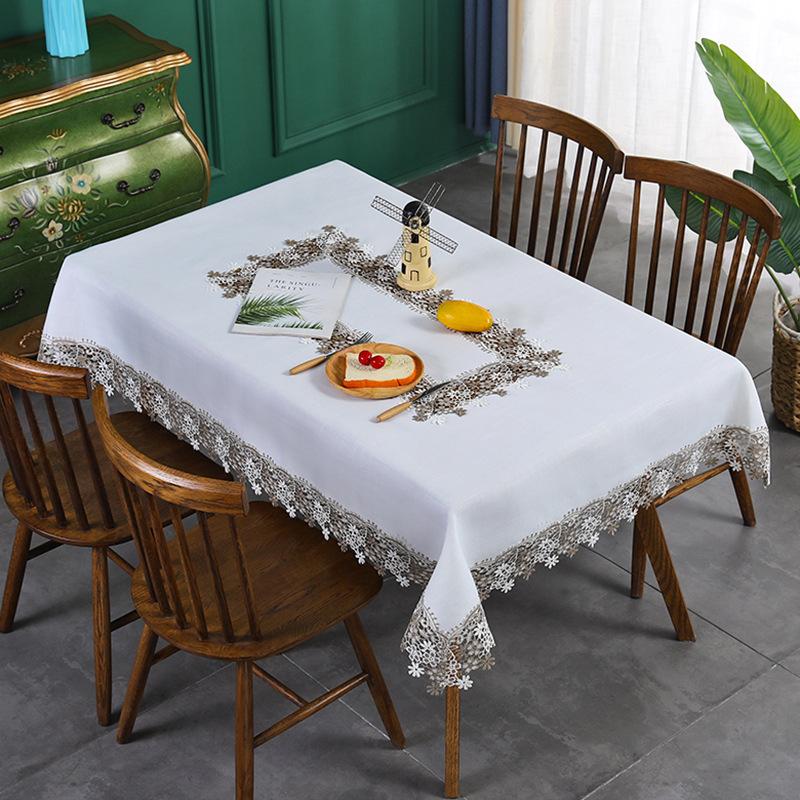 Linen Tablecloth White Lace Tablecloth Desk Tablecloth Coffee Table Cover Towel Round Tablecloth