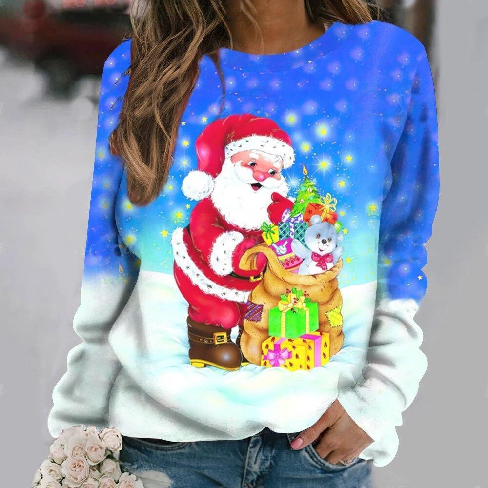 Рождественский Санта-Клаус с 3D-цифровым печатным рисунком, толстовка с капюшоном, европейский и американский новый стиль с рукавами на плечахWA2