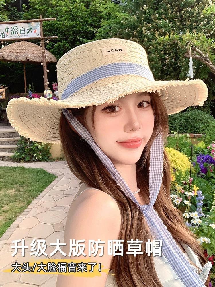Соломенная шляпа с плоской тульей и ремешком, женская летняя шляпа от солнца, соломенная шляпа с широкими полями, пляжная шляпа, для отпуска на море