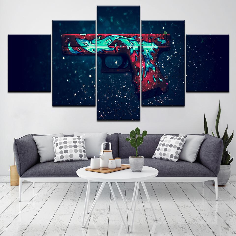 Counter Strike gun 5 Piece Wall Art Canvas Print modern Poster Modular art painting for Living Room Home Decor