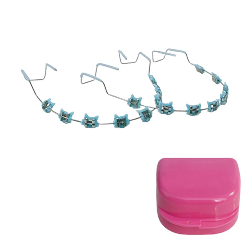 2 шт. Цветные стоматологические декоративные брекеты с коробкой для хранения Ортодонтические металлические дуги Брекет Мультяшный узор для ежедневной защиты зубов