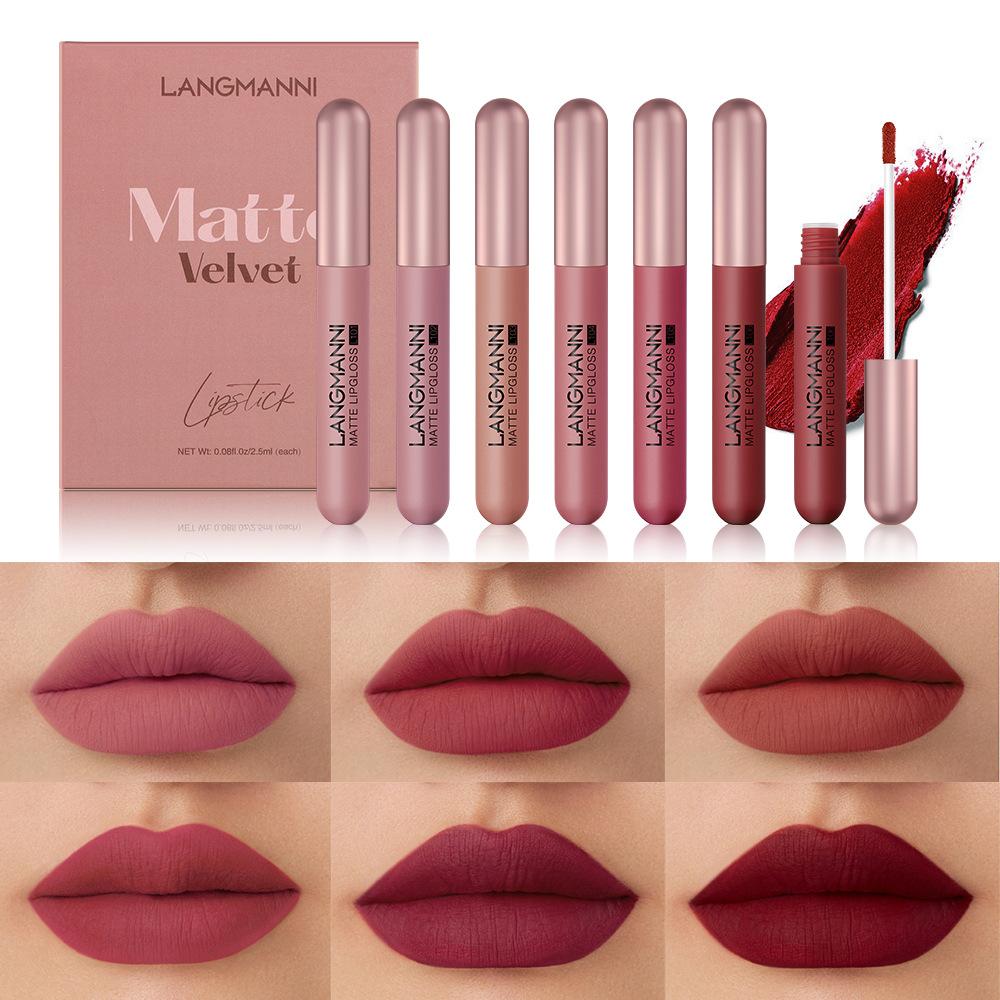 Набор помад Velvet Matte Nude, стойкий насыщенный пигмент, набор блесков для губ в форме капсулы, подарочная коллекция для женщин/девушек (6шт жидкая помада)