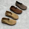 Retro Women Genuine Leather Shallow Flats Shoes Handmade Soft Sole Casual Round Toe Solid Color Loafers