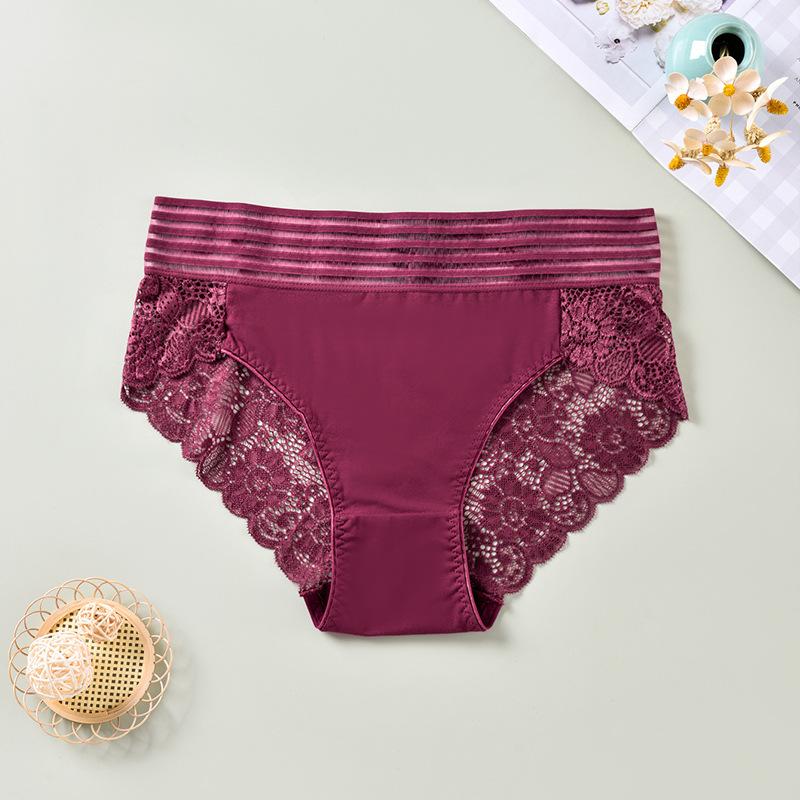 Large Size Women's Lace Mid-high Waist Panties Sexy Hollow Breathable Widened Waistband Tummy Briefs Suitable for Fat Girls