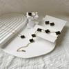 15mm Four Leaf Clover Jewelry Set In Titanium Steel With Mother Of Pearl Inlay - Necklace Bracelet Earrings Ring Women Men