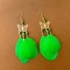 Green Natural Water Drop Feather Earrings for Women Vintage Boho Long Rhinestone Crystal Dangle Earring Vacation Jewelry